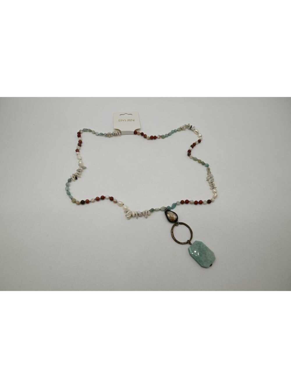 NWT Dylan Jewelry Penny Necklace Natural Stone Beaded Charm Pendant Coastal Boho